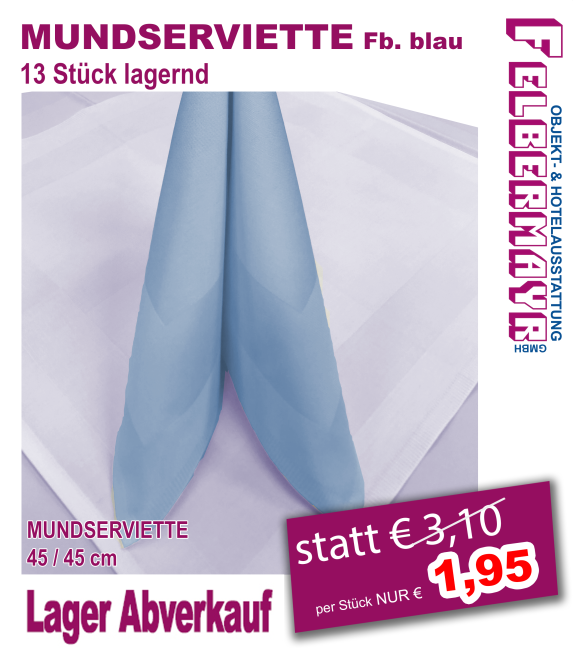 MUNDSERVIETTE Fb. blau, 100% BW-Damast